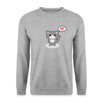 Süße Katze - Unisex Pullover - Weißgrau meliert - Vorne - Alina (178cm) & Michal (187cm)