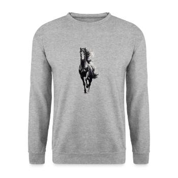 Running Black Horse - Unisex Sweatshirt - salt & pepper - Front - Alina (178cm) & Michal (187cm)