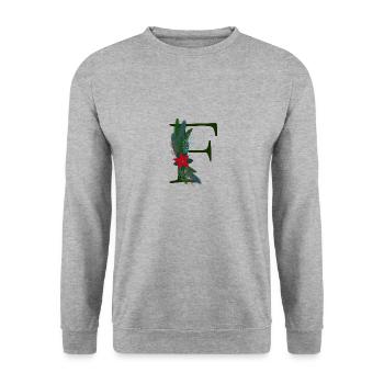 F – dekoratives Schriftzeichen – Weihnachten - Unisex Pullover - Weißgrau meliert - Vorne - Alina (178cm) & Michal (187cm)