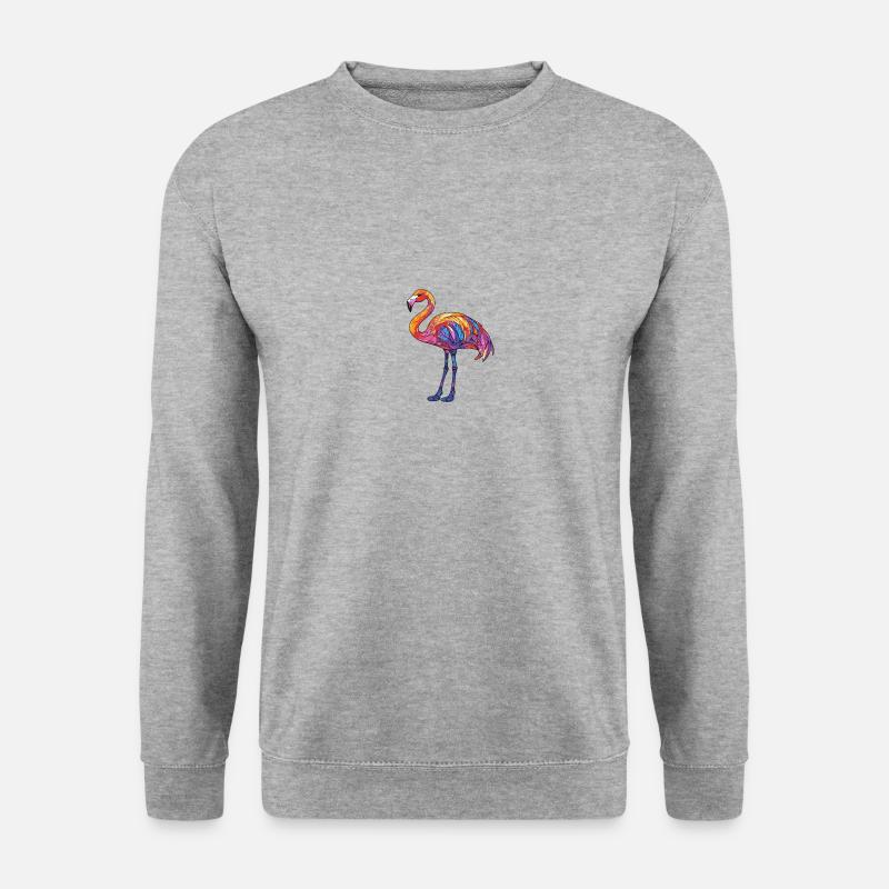Flamingo Bunt - Unisex Pullover - Weißgrau meliert