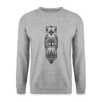 Bannière médiévale arbre de vie - Sweat-shirt Unisexe - gris chiné - Devant - Alina (178cm) & Michal (187cm)