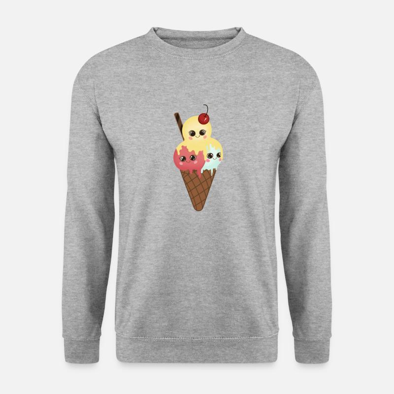 Witzige Eiskugeln in der Waffel - Unisex Pullover - Weißgrau meliert