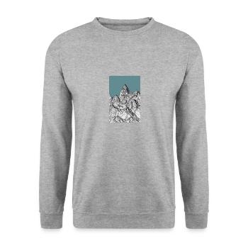 Berge als Skizze in blau - Unisex Pullover - Weißgrau meliert - Vorne - Alina (178cm) & Michal (187cm)