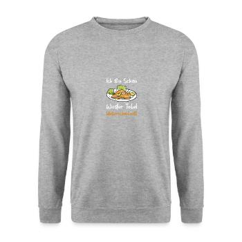 Unterschnitzelt Wiener Schnitzel Fleisch Geschenk - Unisex Pullover - Weißgrau meliert - Vorne - Alina (178cm) & Michal (187cm)