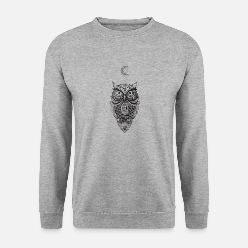 Eule Mond - Unisex Pullover - Weißgrau meliert