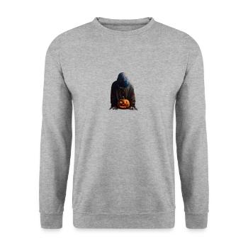 Tshirt design Halloween pumpkinin the dark - Unisex Pullover - Weißgrau meliert - Vorne - Alina (178cm) & Michal (187cm)