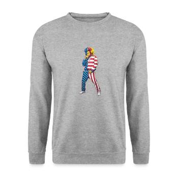 Rapper USA Amerika Pop Up Flagge US Hip Hop - Unisex Pullover - Weißgrau meliert - Vorne - Alina (178cm) & Michal (187cm)
