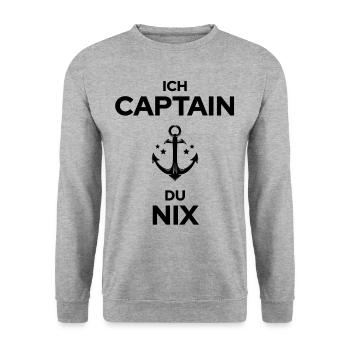 ich captain du nix - kapitän - Unisex Pullover - Weißgrau meliert - Vorne - Alina (178cm) & Michal (187cm)