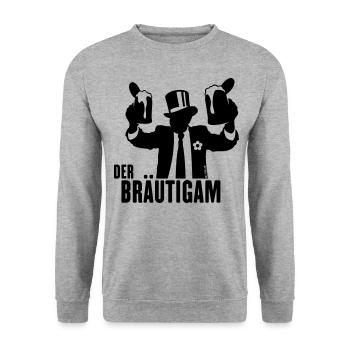 Der Bräutigam (JGA / Bier / Bierkrüge) - Unisex Pullover - Weißgrau meliert - Vorne - Alina (178cm) & Michal (187cm)