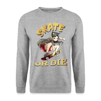 Skate or die Skateboarder Anime Girl - Unisex Sweatshirt - salt & pepper - Front - Alina (178cm) & Michal (187cm)