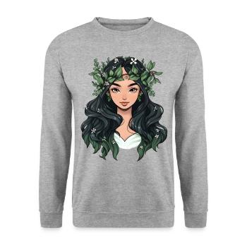 Portrait einer jungen Frau im Cartoon Stil - Unisex Pullover - Weißgrau meliert - Vorne - Alina (178cm) & Michal (187cm)