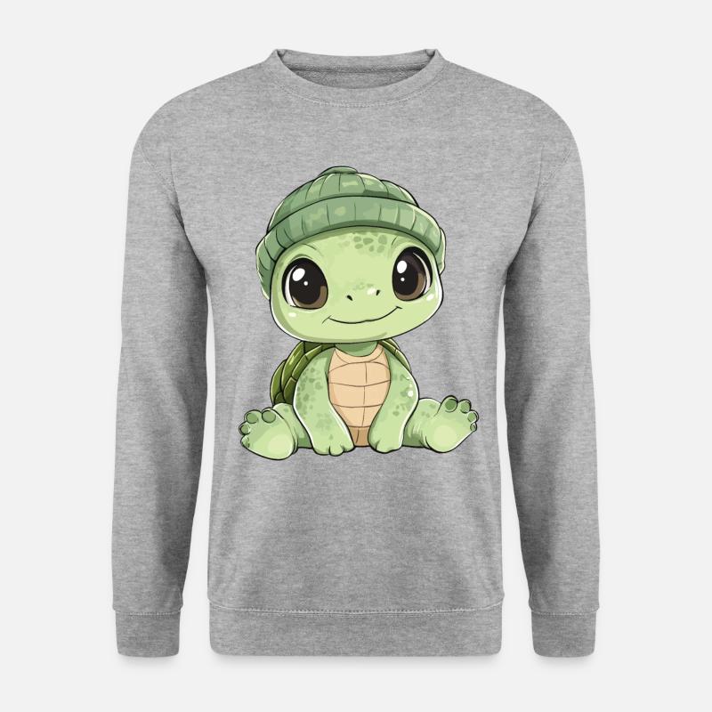 Schildkröte Süß Niedlich Baby Kinder Tier Cartoon - Unisex Pullover - Weißgrau meliert
