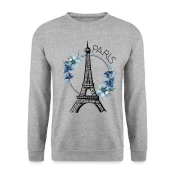 Paris Tour Eiffel France Floral Line Art - Sweat-shirt Unisexe - gris chiné - Devant - Alina (178cm) & Michal (187cm)
