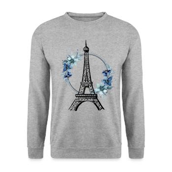 Paris Tour Eiffel France Floral Line Art - Sweat-shirt Unisexe - gris chiné - Devant - Alina (178cm) & Michal (187cm)