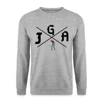 JGA Premium Shop - betreuender Mann mit Bier - Unisex Pullover - Weißgrau meliert - Vorne - Alina (178cm) & Michal (187cm)