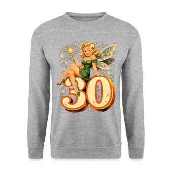 Retro 30. Geburtstag: Magische Fee & Elfe - Unisex Pullover - Weißgrau meliert - Vorne - Alina (178cm) & Michal (187cm)