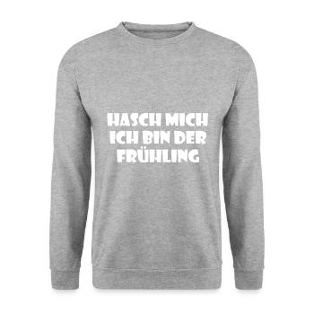 Hash me, I'm spring! - white font - Unisex Sweatshirt - salt & pepper - Front - Alina (178cm) & Michal (187cm)
