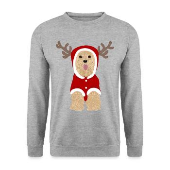 Yorkshire Terrier Hund Weihnachtsmann Anzug - Unisex Pullover - Weißgrau meliert - Vorne - Alina (178cm) & Michal (187cm)