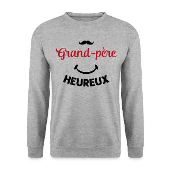 Cadeau drôle grand-père heureux - Sweat-shirt Unisexe - gris chiné - Devant - Alina (178cm) & Michal (187cm)