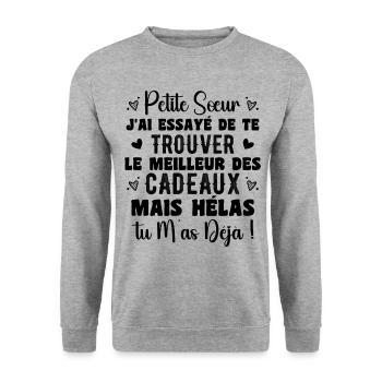 Little Sister Gift Funny Quote - Unisex Sweatshirt - salt & pepper - Front - Alina (178cm) & Michal (187cm)