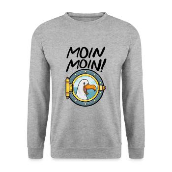 Moin Moin Möwe Anker Ostsee Nordsee Schiffsluke - Unisex Pullover - Weißgrau meliert - Vorne - Alina (178cm) & Michal (187cm)