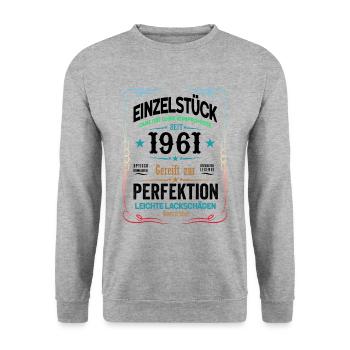 60. Geburtstag 60 Jahre 1961 Geschenk Mann Frau - Unisex Pullover - Weißgrau meliert - Vorne - Alina (178cm) & Michal (187cm)