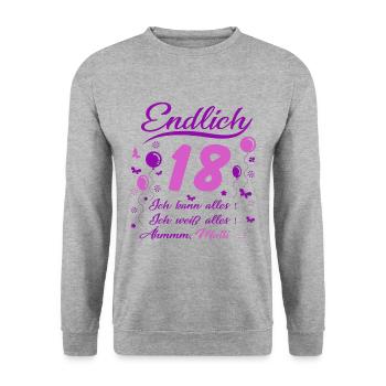 18 Geburtstag Mädchen Geschenk lustig 18. Ehrentag - Unisex Pullover - Weißgrau meliert - Vorne - Alina (178cm) & Michal (187cm)