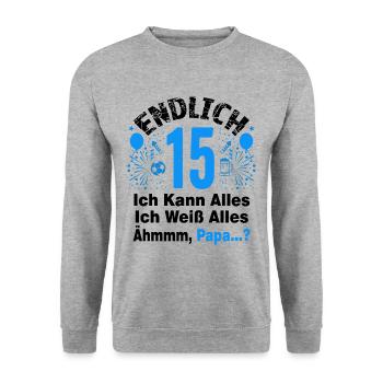 15 Geburtstag Junge Geschenk lustig 15. Ehrentag - Unisex Pullover - Weißgrau meliert - Vorne - Alina (178cm) & Michal (187cm)