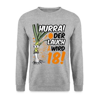 18 Geburtstag Junge Gag Geschenk Ehrenlauch - Unisex Pullover - Weißgrau meliert - Vorne - Alina (178cm) & Michal (187cm)