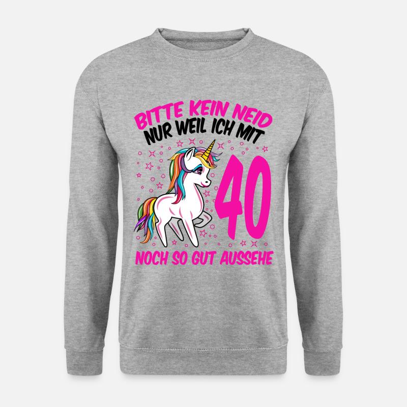 40. Geburtstag Geschenk Einhorn Frauen lustig - Unisex Pullover - Weißgrau meliert