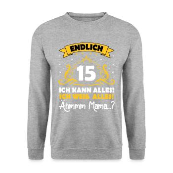 15 Geburtstag Mädchen Junge Fun Geschenk lustig - Unisex Pullover - Weißgrau meliert - Vorne - Alina (178cm) & Michal (187cm)