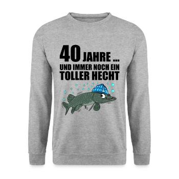 Anglergeschenk zum 40 Geburtstag 40 Ehrentag - Unisex Pullover - Weißgrau meliert - Vorne - Alina (178cm) & Michal (187cm)