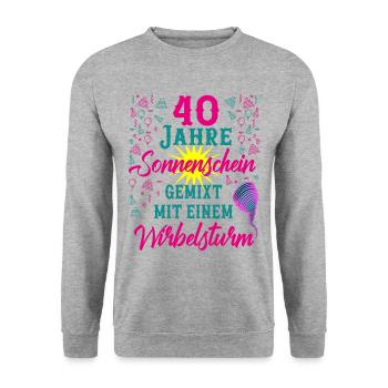 40 Geburtstag Frauen Geschenk 40 Jahre Geburtstag - Unisex Pullover - Weißgrau meliert - Vorne - Alina (178cm) & Michal (187cm)