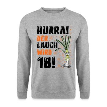 18 Geburtstag Junge Gag Geschenk Ehrenlauch - Unisex Pullover - Weißgrau meliert - Vorne - Alina (178cm) & Michal (187cm)