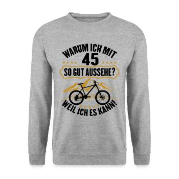 45 Geburtstag 45 Ehrentag 45 Jubiläum Fahrrad - Unisex Pullover - Weißgrau meliert - Vorne - Alina (178cm) & Michal (187cm)