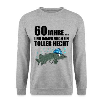 Anglergeschenk zum 60 Geburtstag 60 Ehrentag - Unisex Pullover - Weißgrau meliert - Vorne - Alina (178cm) & Michal (187cm)