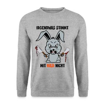 Halloween 2021 Monster verrückter Hase Sarkasmus - Unisex Pullover - Weißgrau meliert - Vorne - Alina (178cm) & Michal (187cm)