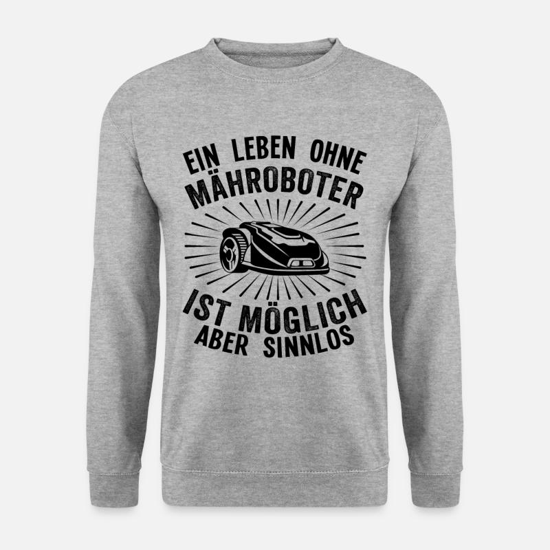 Hobbygärtner Rasenroboter Rasenmähroboter Humor - Unisex Pullover - Weißgrau meliert