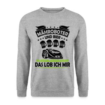 Hobbygärtner Rasenroboter Rasenmähroboter Fun - Unisex Pullover - Weißgrau meliert - Vorne - Alina (178cm) & Michal (187cm)