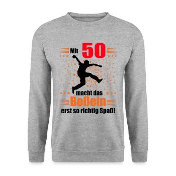 Boßeln Geschenk Boßler Bosseln Boßelsport 50 Jahre - Unisex Pullover - Weißgrau meliert - Vorne - Alina (178cm) & Michal (187cm)