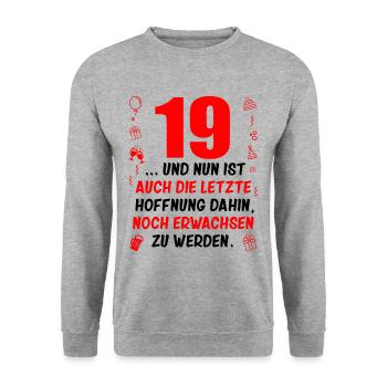 19. Geburtstag Mann 19.Ehrentag 19. Jubiläum Fun - Unisex Pullover - Weißgrau meliert - Vorne - Alina (178cm) & Michal (187cm)