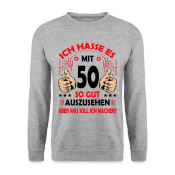 50 Geburtstag 50. Ehrentag Club der alten Säcke 50 - Unisex Pullover - Weißgrau meliert - Vorne - Alina (178cm) & Michal (187cm)