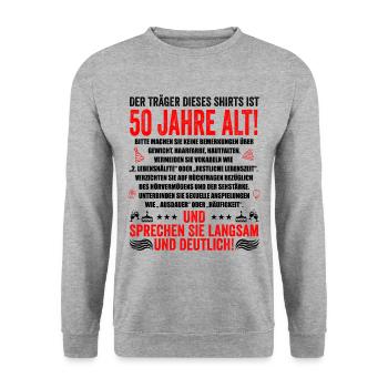 50. Geburtstag lustige Geschenke Männer 50 Jahre - Unisex Pullover - Weißgrau meliert - Vorne - Alina (178cm) & Michal (187cm)