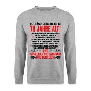 70. Geburtstag lustige Geschenke Männer 70 Jahre - Unisex Pullover - Weißgrau meliert - Vorne - Alina (178cm) & Michal (187cm)