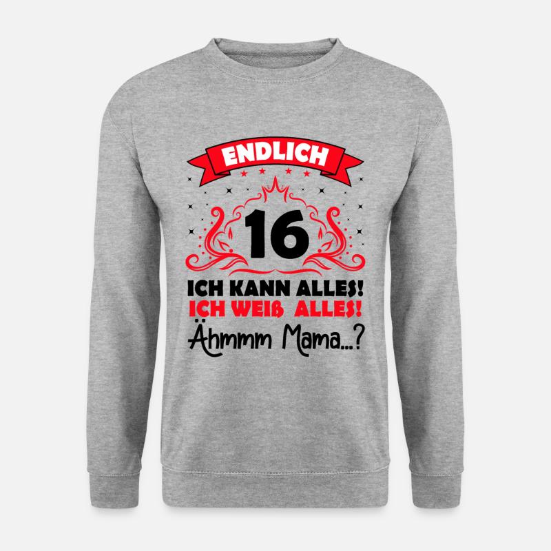 16 Geburtstag Mädchen Junge Fun Geschenk lustig - Unisex Pullover - Weißgrau meliert