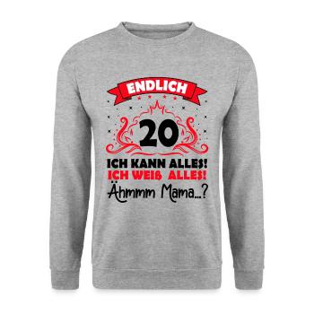 20 Geburtstag Mädchen Junge Fun Geschenk lustig - Unisex Pullover - Weißgrau meliert - Vorne - Alina (178cm) & Michal (187cm)