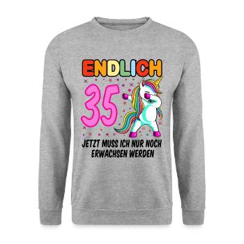 35. Geburtstag Einhorn 35 Jahre 35. Jubiläum Fun - Unisex Pullover - Weißgrau meliert - Vorne - Alina (178cm) & Michal (187cm)
