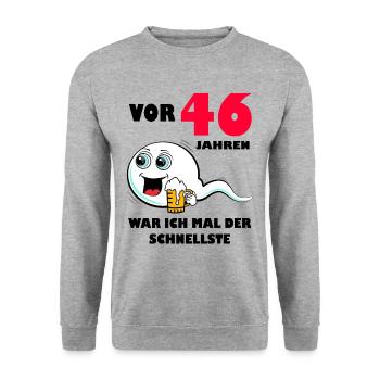 46. Geburtstag lustig 46.Ehrentag 46. Jubiläum - Unisex Pullover - Weißgrau meliert - Vorne - Alina (178cm) & Michal (187cm)