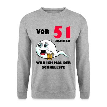 51. Geburtstag lustig 51.Ehrentag 51. Jubiläum - Unisex Pullover - Weißgrau meliert - Vorne - Alina (178cm) & Michal (187cm)