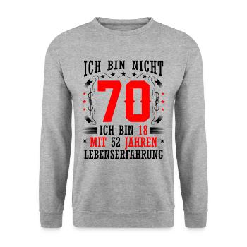 70 Geburtstag Geschenk lustig 70. Jubiläum Humor - Unisex Pullover - Weißgrau meliert - Vorne - Alina (178cm) & Michal (187cm)